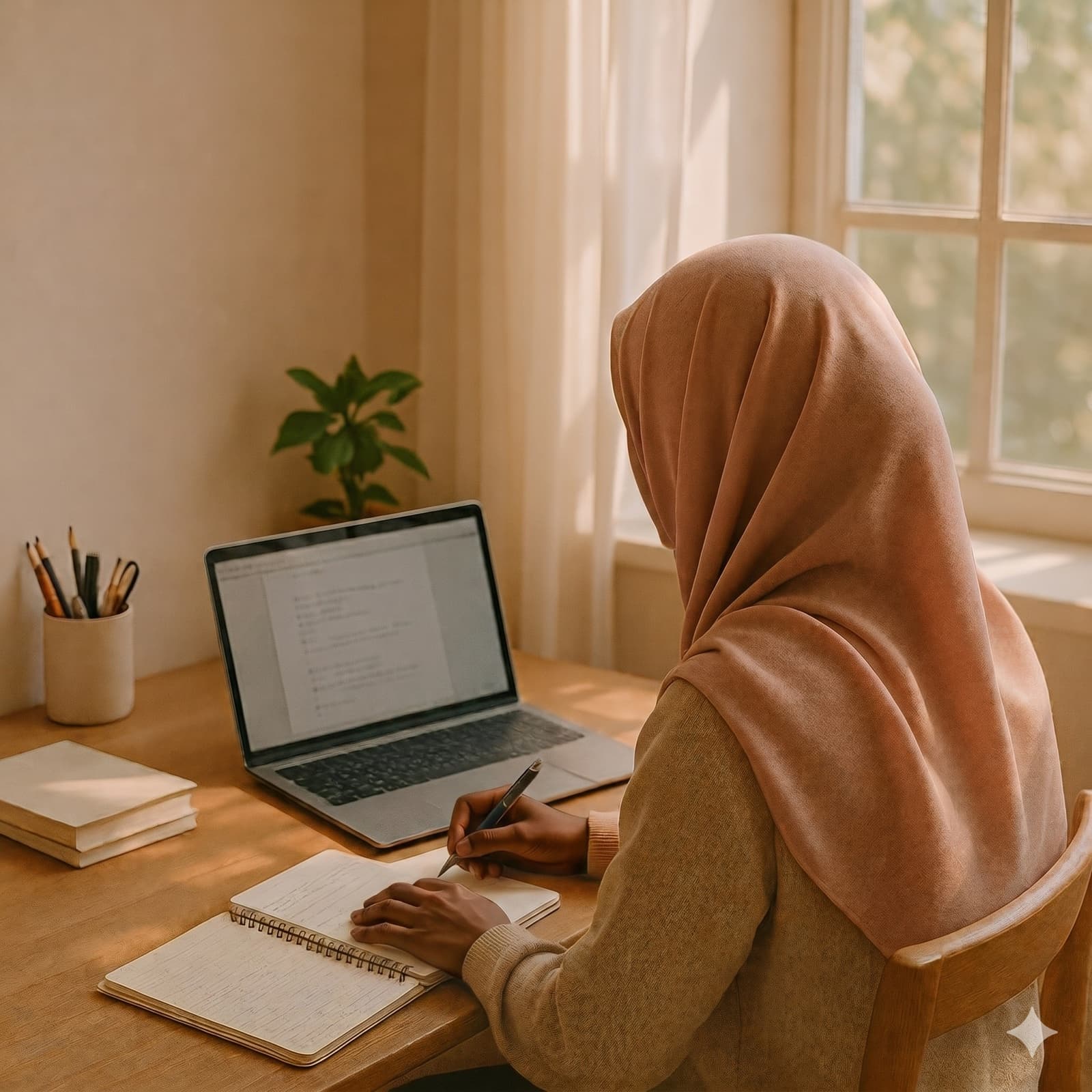 A consultant working at a sunlit desk