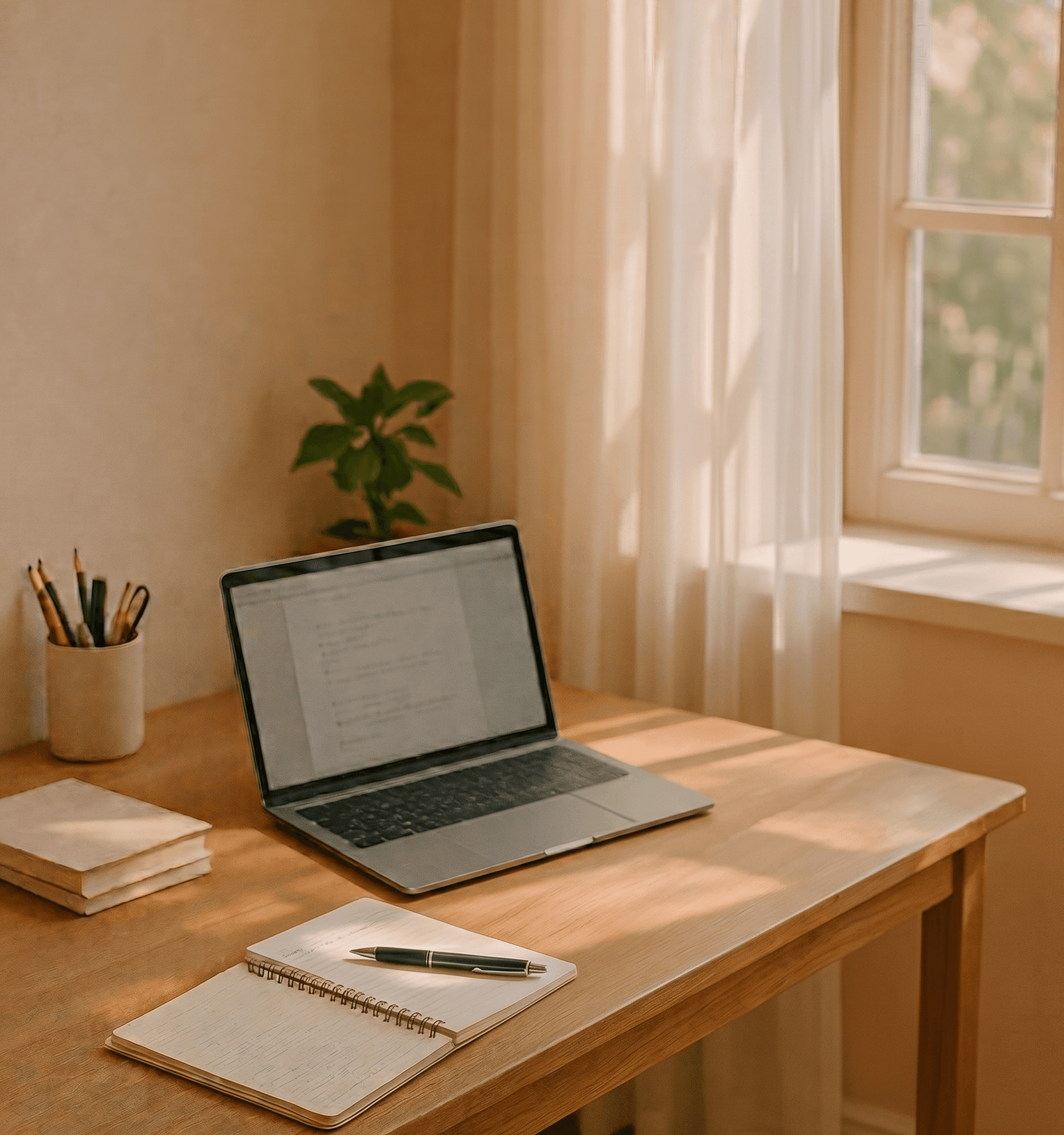 A consultant working at a sunlit desk